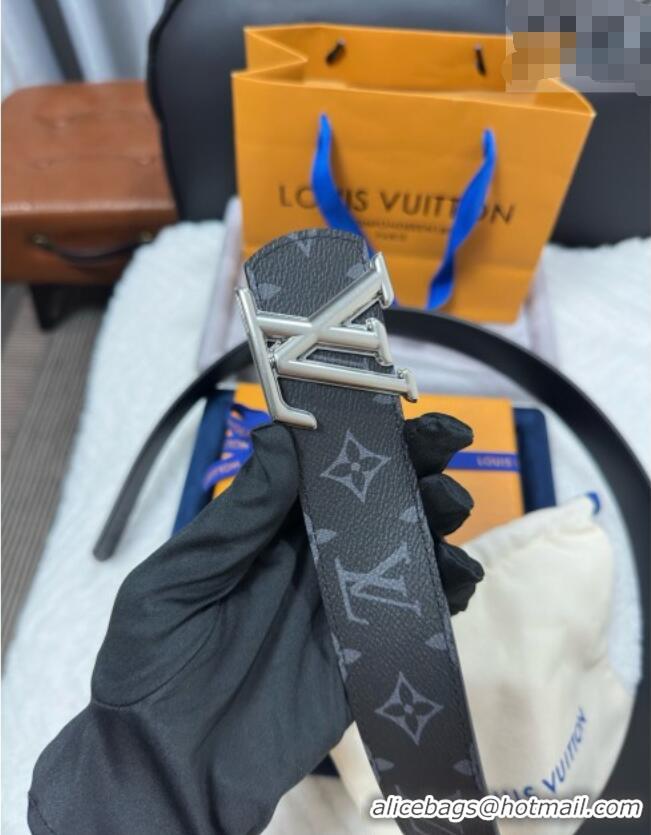 Best Quality Louis Vuitton Monogram Canvas Belt 4cm with LV Buckle M8846 Black/Silver 2025