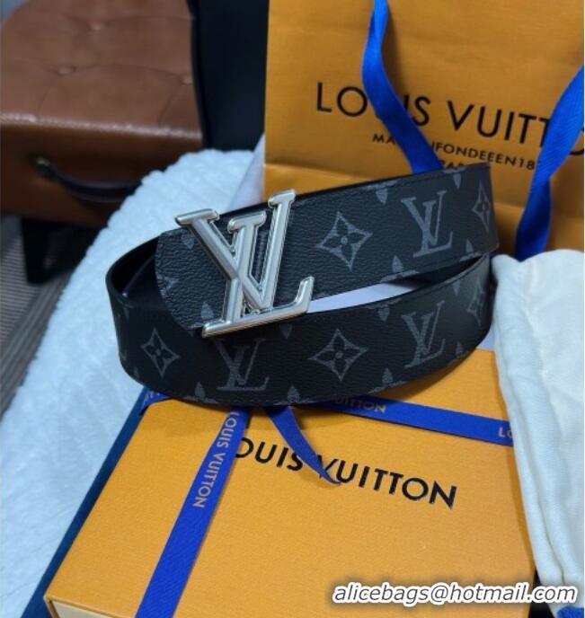Best Quality Louis Vuitton Monogram Canvas Belt 4cm with LV Buckle M8846 Black/Silver 2025