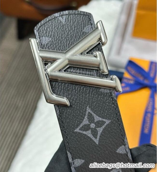 Best Quality Louis Vuitton Monogram Canvas Belt 4cm with LV Buckle M8846 Black/Silver 2025