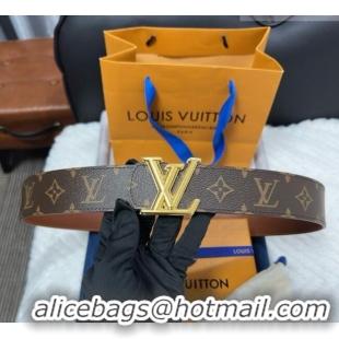 Best Product Louis Vuitton Monogram Canvas Belt 4cm with LV Buckle M8846 Brown/Gold 2025