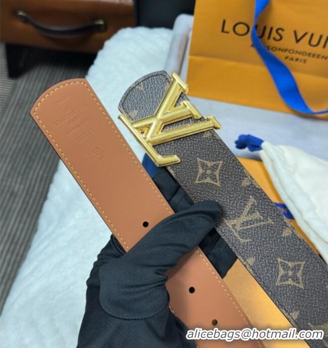 Best Product Louis Vuitton Monogram Canvas Belt 4cm with LV Buckle M8846 Brown/Gold 2025