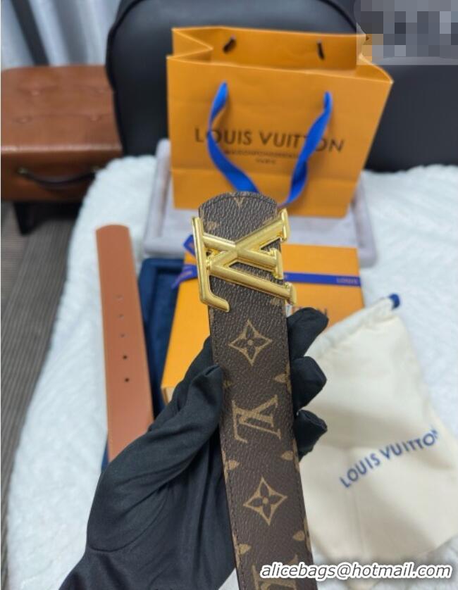 Best Product Louis Vuitton Monogram Canvas Belt 4cm with LV Buckle M8846 Brown/Gold 2025