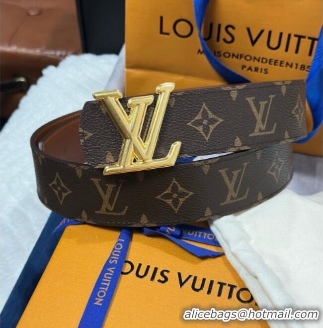 Best Product Louis Vuitton Monogram Canvas Belt 4cm with LV Buckle M8846 Brown/Gold 2025