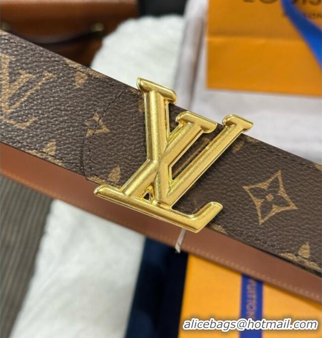 Best Product Louis Vuitton Monogram Canvas Belt 4cm with LV Buckle M8846 Brown/Gold 2025