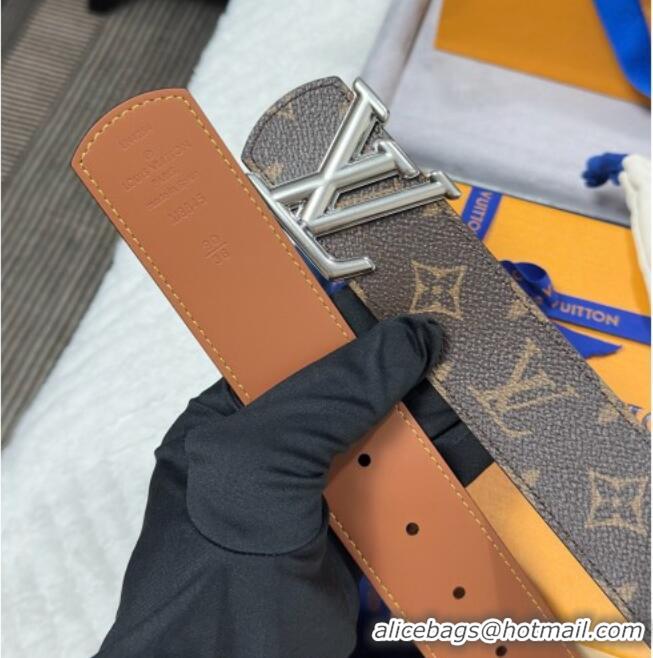 Inexpensive Louis Vuitton Monogram Canvas Belt 4cm with LV Buckle M8846 Brown/Silver 2025