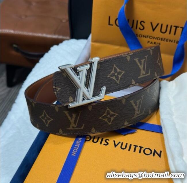 Inexpensive Louis Vuitton Monogram Canvas Belt 4cm with LV Buckle M8846 Brown/Silver 2025