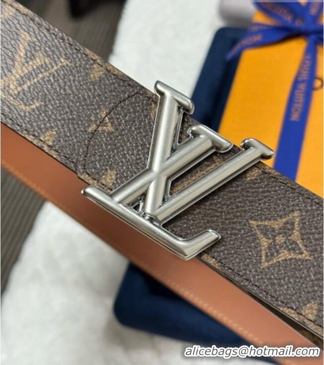 Inexpensive Louis Vuitton Monogram Canvas Belt 4cm with LV Buckle M8846 Brown/Silver 2025