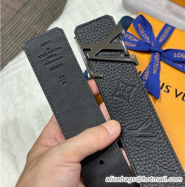 Top Grade Louis Vuitton Reversible Togo Monogram Leather Belt 4cm with LV Buckle LV091202 Black/Gunmetal 2025