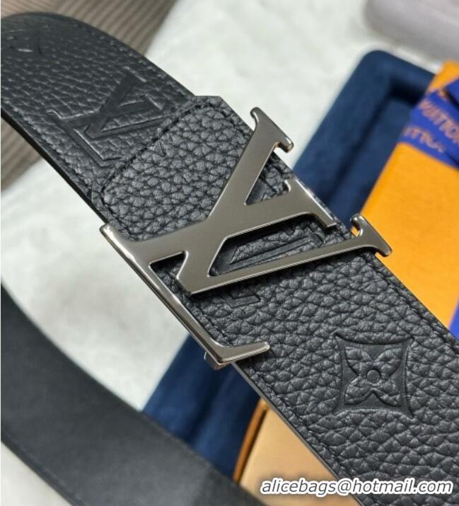 Top Grade Louis Vuitton Reversible Togo Monogram Leather Belt 4cm with LV Buckle LV091202 Black/Gunmetal 2025