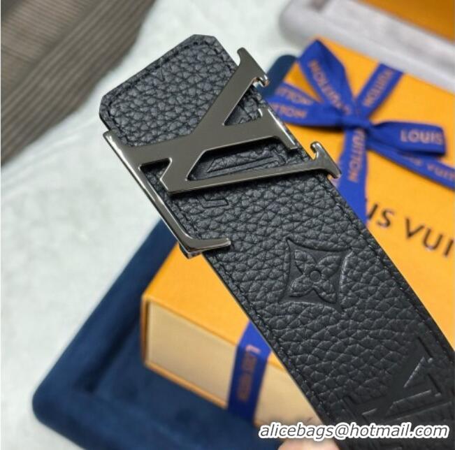 Top Grade Louis Vuitton Reversible Togo Monogram Leather Belt 4cm with LV Buckle LV091202 Black/Gunmetal 2025