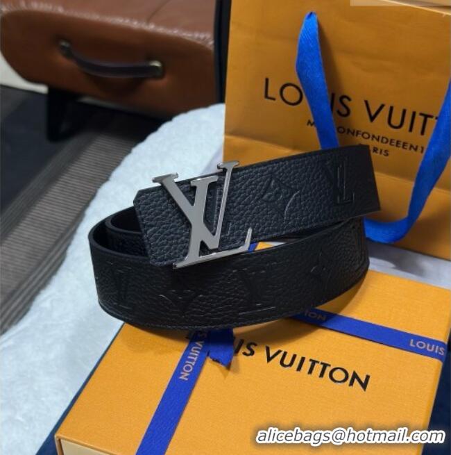 Top Grade Louis Vuitton Reversible Togo Monogram Leather Belt 4cm with LV Buckle LV091202 Black/Gunmetal 2025