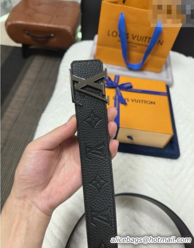 Top Grade Louis Vuitton Reversible Togo Monogram Leather Belt 4cm with LV Buckle LV091202 Black/Gunmetal 2025