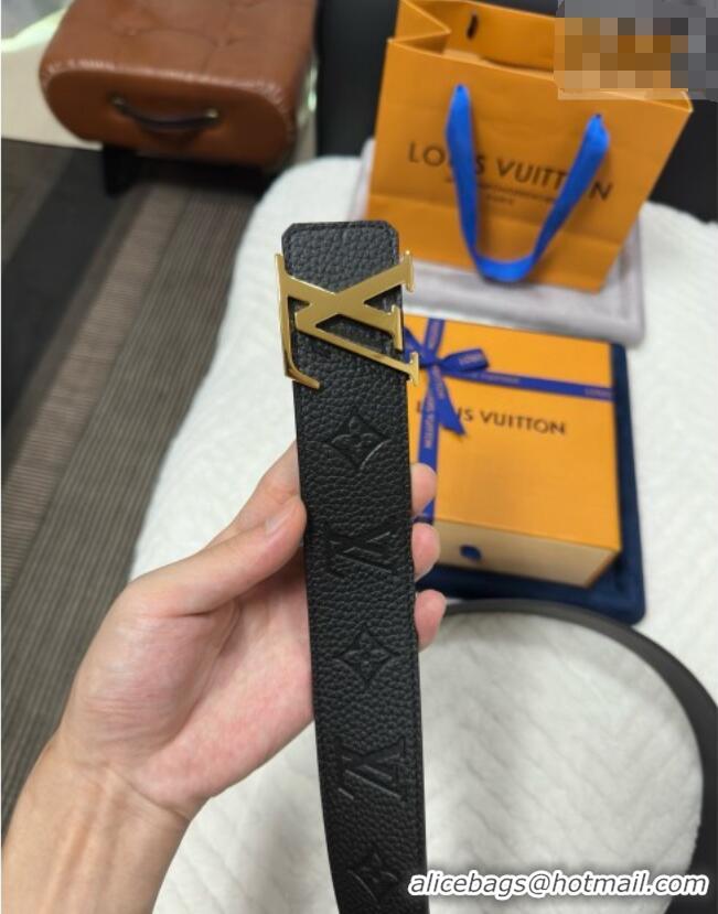 Original Cheap Louis Vuitton Reversible Togo Monogram Leather Belt 4cm with LV Buckle LV091202 Black/Gold 2025
