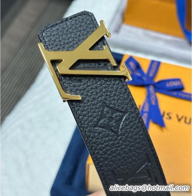 Original Cheap Louis Vuitton Reversible Togo Monogram Leather Belt 4cm with LV Buckle LV091202 Black/Gold 2025