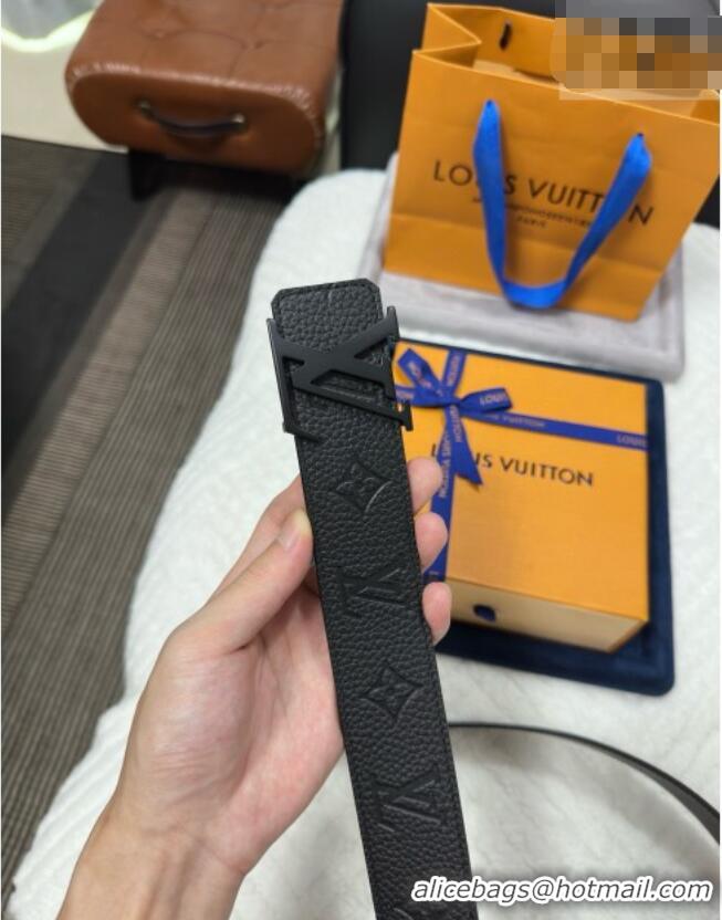 Best Grade Louis Vuitton Reversible Togo Monogram Leather Belt 4cm with LV Buckle LV091202 All Black 2025