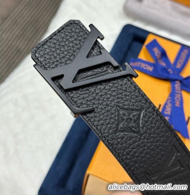 Best Grade Louis Vuitton Reversible Togo Monogram Leather Belt 4cm with LV Buckle LV091202 All Black 2025