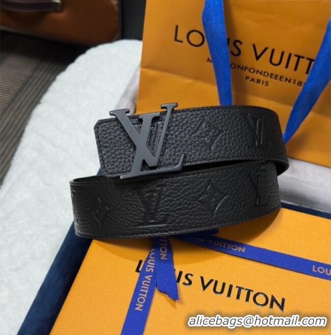 Best Grade Louis Vuitton Reversible Togo Monogram Leather Belt 4cm with LV Buckle LV091202 All Black 2025