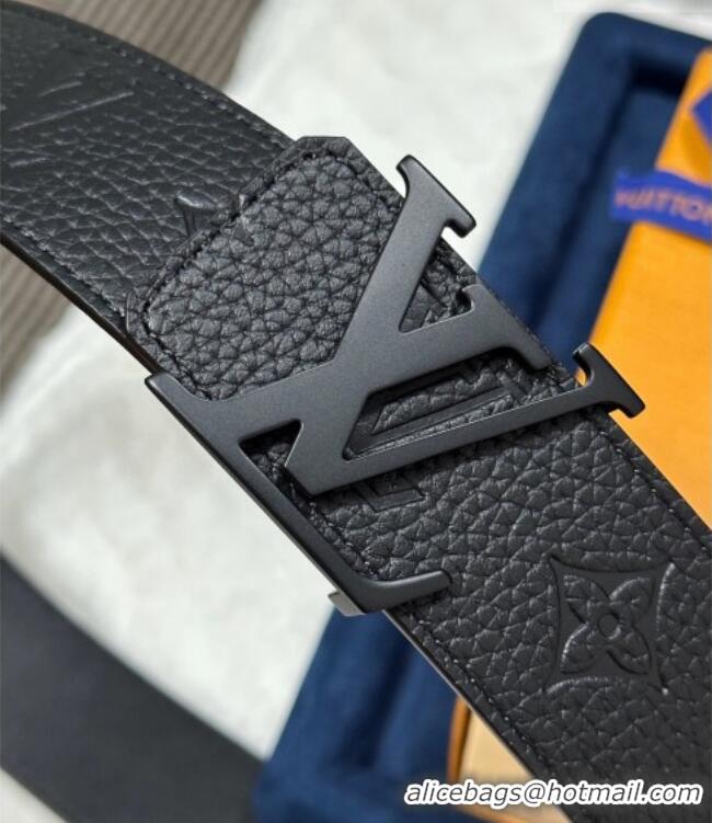 Best Grade Louis Vuitton Reversible Togo Monogram Leather Belt 4cm with LV Buckle LV091202 All Black 2025
