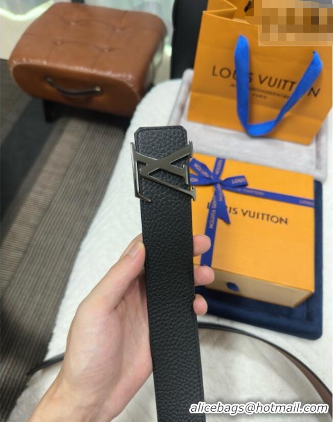 Top Quality Louis Vuitton Reversible Togo Grained Leather Belt 4cm with LV Buckle LV091202 All Black 2025