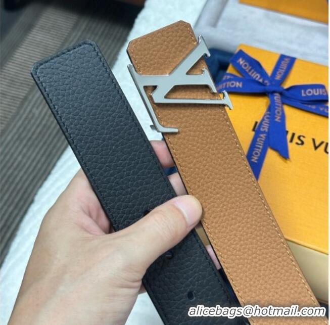Well Crafted Louis Vuitton Reversible Togo Grained Leather Belt 4cm with LV Buckle LV091202 Black/Silver 2025