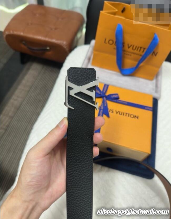 Well Crafted Louis Vuitton Reversible Togo Grained Leather Belt 4cm with LV Buckle LV091202 Black/Silver 2025