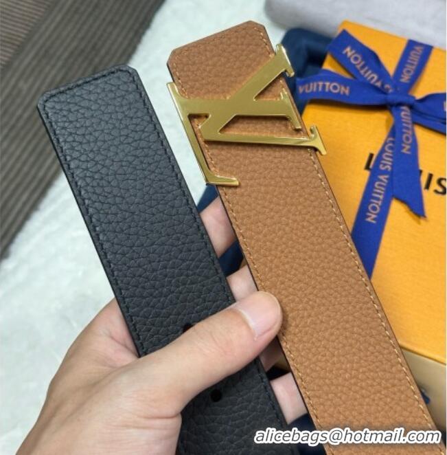 Grade Quality Louis Vuitton Reversible Togo Grained Leather Belt 4cm with LV Buckle LV091202 Black/Gold 2025