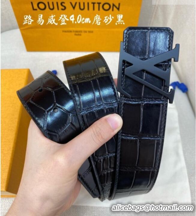 Original Cheap Louis Vuitton Reversible Crocodile Embossed Leather Belt 4cm with LV Buckle LV091203 All Black 2025