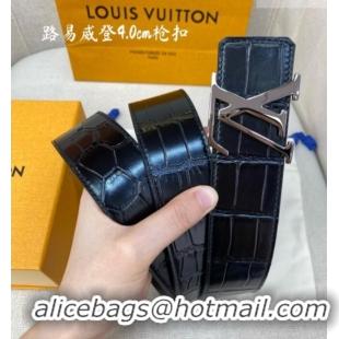 Market Sells Louis Vuitton Reversible Crocodile Embossed Leather Belt 4cm with LV Buckle LV091203 Black/Gunmetal 2025