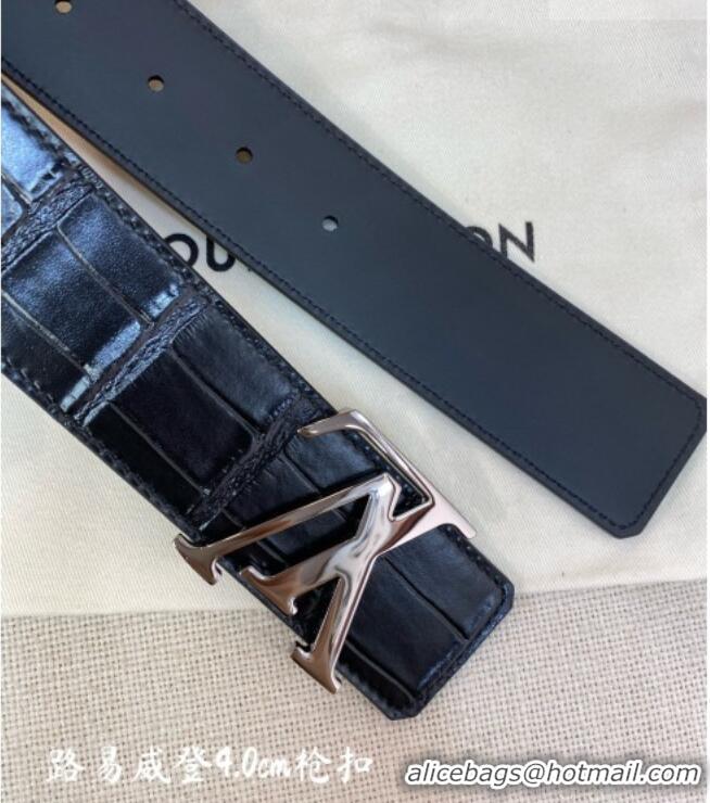 Market Sells Louis Vuitton Reversible Crocodile Embossed Leather Belt 4cm with LV Buckle LV091203 Black/Gunmetal 2025