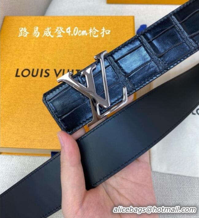 Market Sells Louis Vuitton Reversible Crocodile Embossed Leather Belt 4cm with LV Buckle LV091203 Black/Gunmetal 2025