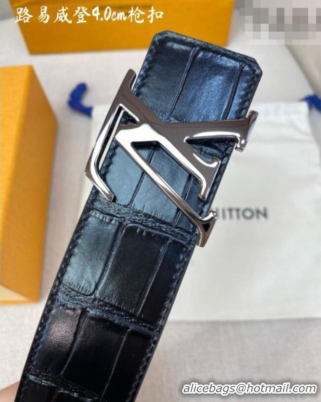 Market Sells Louis Vuitton Reversible Crocodile Embossed Leather Belt 4cm with LV Buckle LV091203 Black/Gunmetal 2025