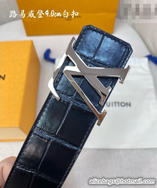 Grade Quality Louis Vuitton Reversible Crocodile Embossed Leather Belt 4cm with LV Buckle LV091203 Black/Silver 2025