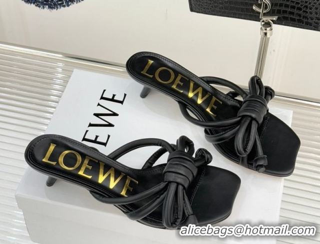 Most Popular Loewe Flamenco Knot Heel Slides Sandal 3.5cm in Lambskin Leather Black 2026 60226001