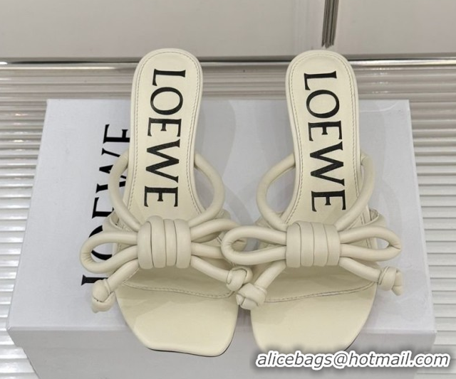 Buy Discount Loewe Flamenco Knot Heel Slides Sandal 3.5cm in Lambskin Leather Butter White 2026 60226002