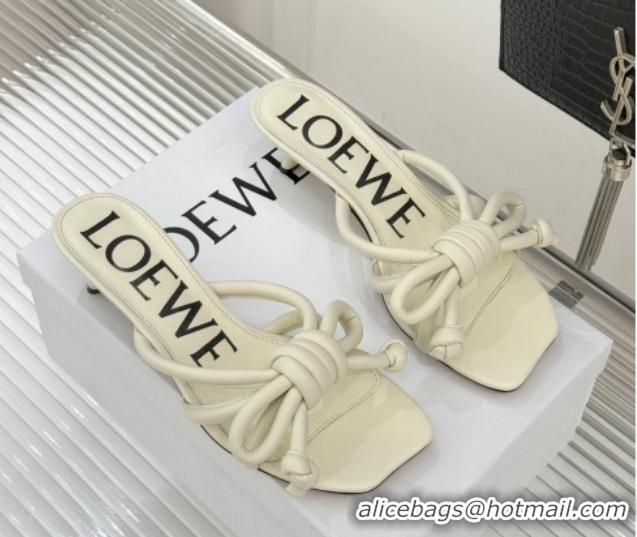 Buy Discount Loewe Flamenco Knot Heel Slides Sandal 3.5cm in Lambskin Leather Butter White 2026 60226002