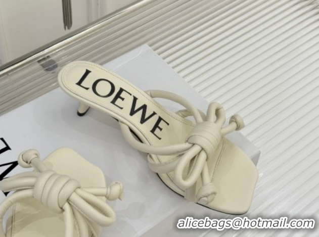 Buy Discount Loewe Flamenco Knot Heel Slides Sandal 3.5cm in Lambskin Leather Butter White 2026 60226002