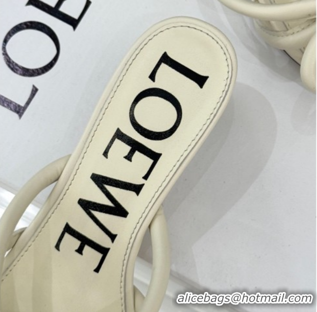 Buy Discount Loewe Flamenco Knot Heel Slides Sandal 3.5cm in Lambskin Leather Butter White 2026 60226002