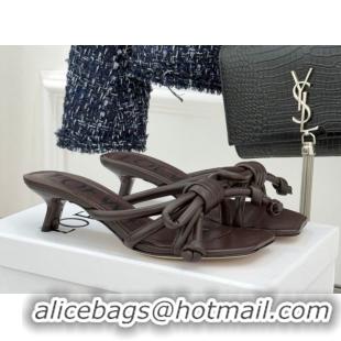 Luxurious Loewe Flamenco Knot Heel Slides Sandal 3.5cm in Lambskin Leather Dark Chestnut Brown 2026 0226003