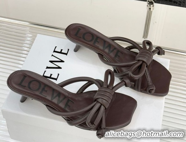 Luxurious Loewe Flamenco Knot Heel Slides Sandal 3.5cm in Lambskin Leather Dark Chestnut Brown 2026 0226003