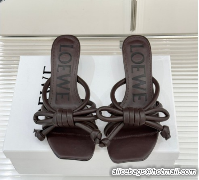 Luxurious Loewe Flamenco Knot Heel Slides Sandal 3.5cm in Lambskin Leather Dark Chestnut Brown 2026 0226003
