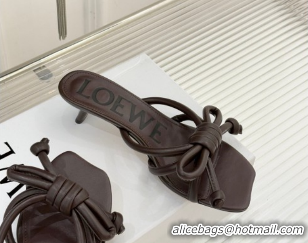 Luxurious Loewe Flamenco Knot Heel Slides Sandal 3.5cm in Lambskin Leather Dark Chestnut Brown 2026 0226003
