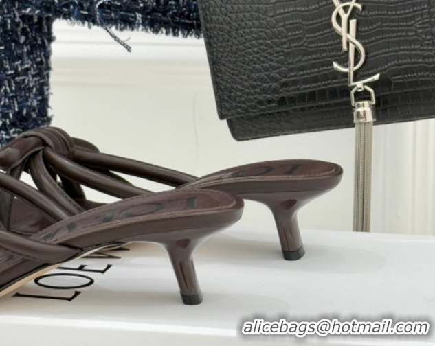 Luxurious Loewe Flamenco Knot Heel Slides Sandal 3.5cm in Lambskin Leather Dark Chestnut Brown 2026 0226003