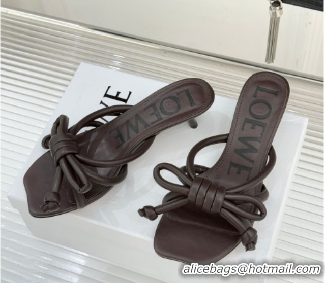 Luxurious Loewe Flamenco Knot Heel Slides Sandal 3.5cm in Lambskin Leather Dark Chestnut Brown 2026 0226003
