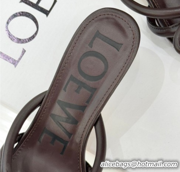 Luxurious Loewe Flamenco Knot Heel Slides Sandal 3.5cm in Lambskin Leather Dark Chestnut Brown 2026 0226003