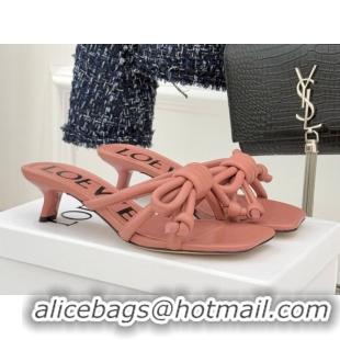 Top Grade Loewe Flamenco Knot Heel Slides Sandal 3.5cm in Lambskin Leather Blush Pink 2026 0226004