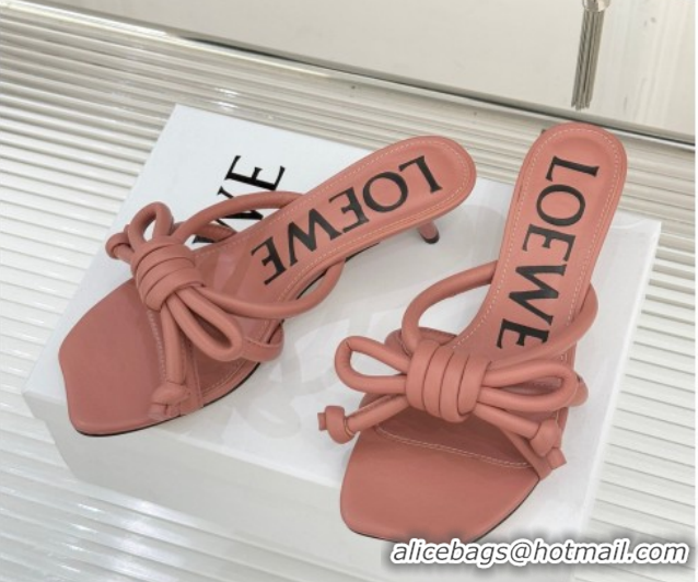 Top Grade Loewe Flamenco Knot Heel Slides Sandal 3.5cm in Lambskin Leather Blush Pink 2026 0226004