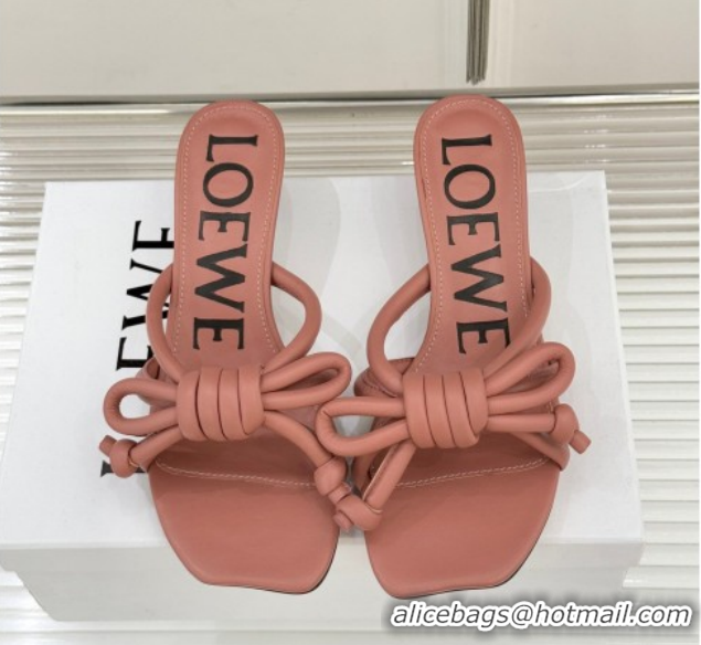 Top Grade Loewe Flamenco Knot Heel Slides Sandal 3.5cm in Lambskin Leather Blush Pink 2026 0226004