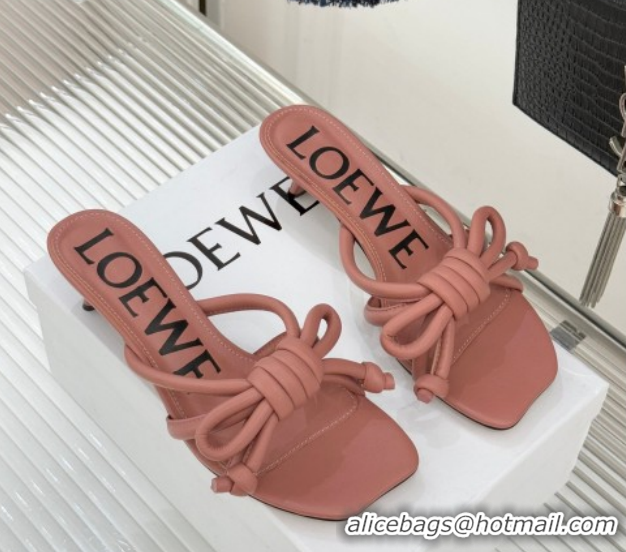 Top Grade Loewe Flamenco Knot Heel Slides Sandal 3.5cm in Lambskin Leather Blush Pink 2026 0226004