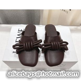 Sumptuous Loewe Flamenco Knot Flat Mules in Lambskin Leather Dark Chestnut Brown 2026 0226005