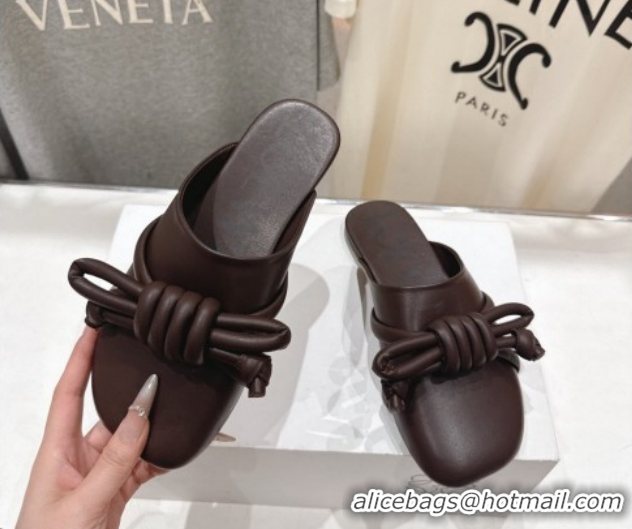 Sumptuous Loewe Flamenco Knot Flat Mules in Lambskin Leather Dark Chestnut Brown 2026 0226005